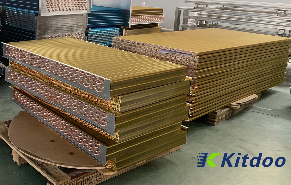 Kitdoo OEM personalizado revestimiento de epoxi dorado aletas de aluminio bobinas de evaporador refrigeradas por aire