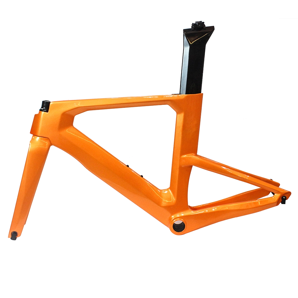 Marco de bicicleta de triatlón de prueba de tiempo de carbono amarillo, freno de llanta con horquilla, enrutamiento de Cable interno completo, pintura personalizada