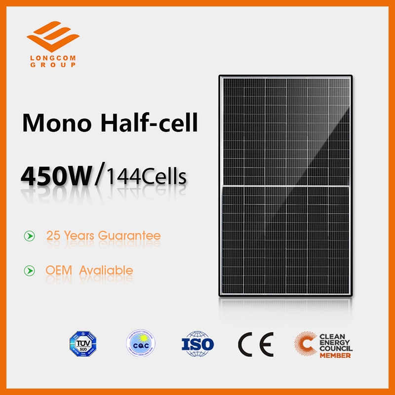 Panel solar de media celda con certificado TUV de 450 vatios y 9BB
