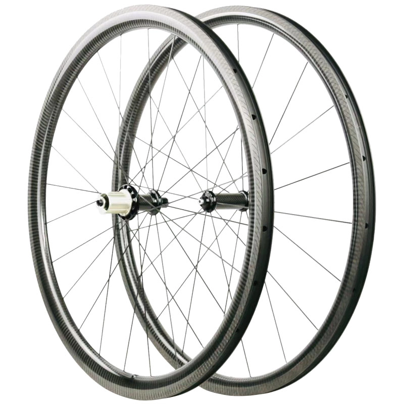 Juego de ruedas de carbono 700C Freno de llanta de bicicleta de carretera Clincher de carbono 25 mm de ancho