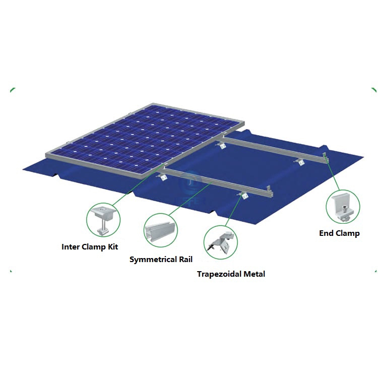 Sistema de montaje solar de abrazadera de techo de metal trapezoidal
