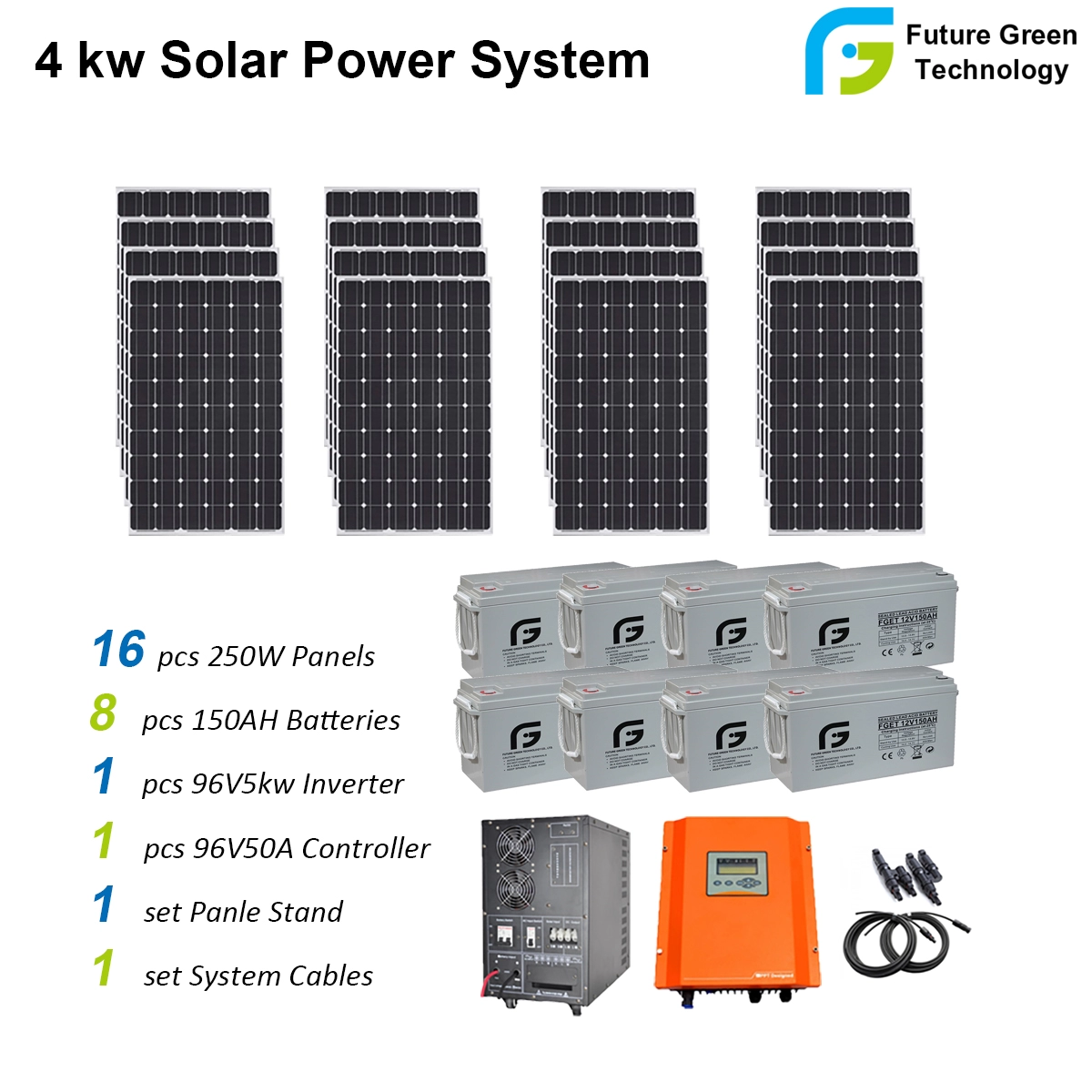 Kit de sistema de energía de energía de panel solar fotovoltaico para uso doméstico de 4kw fuera de la red