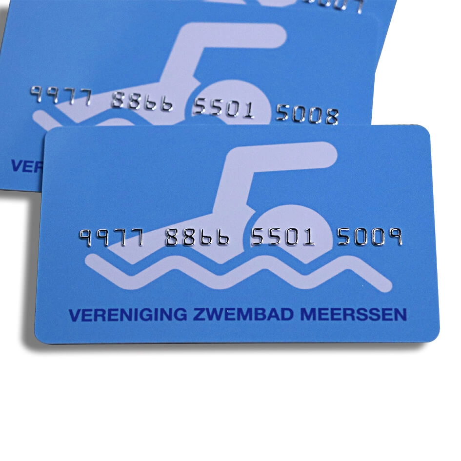 Tarjetas de fidelidad de PVC RFID FM08 de 13,56 MHz con numeración en relieve
