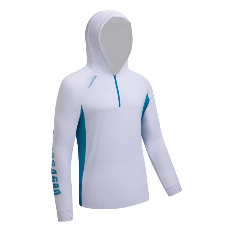 Camisa de pesca de manga larga con cremallera 1/4 para hombre Protección solar UV UPF 50+ Jersey con capucha para correr Ciclismo Senderismo Vela