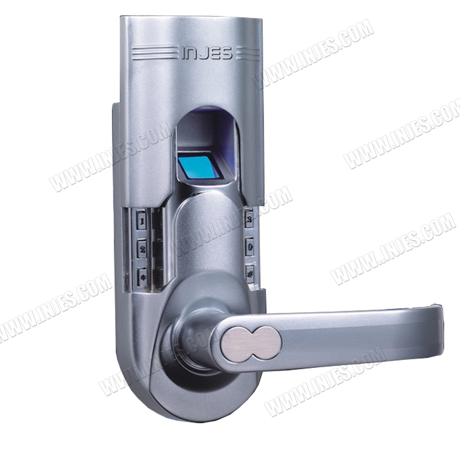 Cerradura de puerta de huella dactilar biométrica sin llave con manija derecha plateada