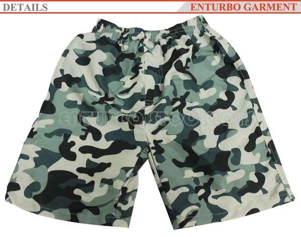 pantalones cortos de playa de camuflaje de microfibra de poliéster verde para niños