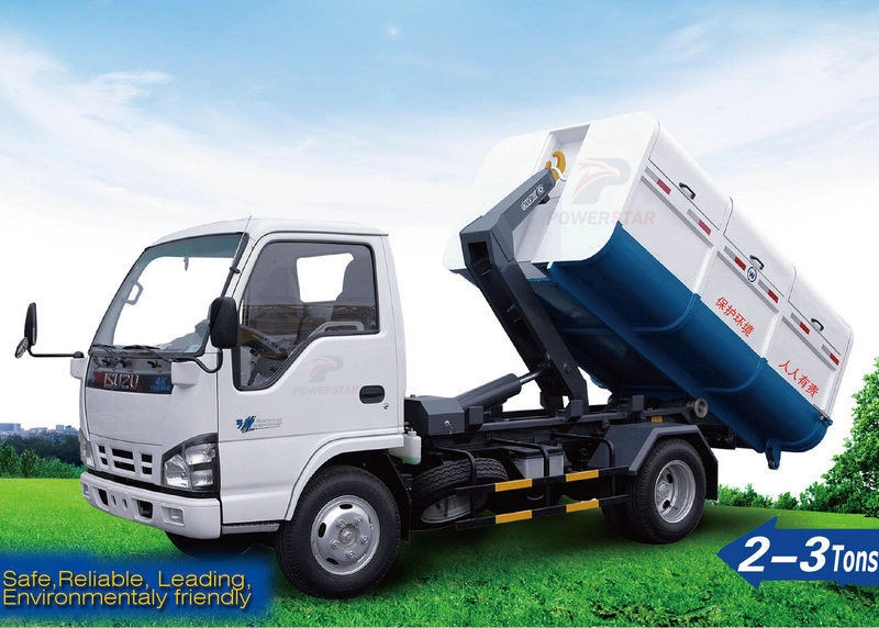 camión de basura de 5cbm/m3 Isuzu/camión de gancho-elevador/vehículo del contenedor de residuos