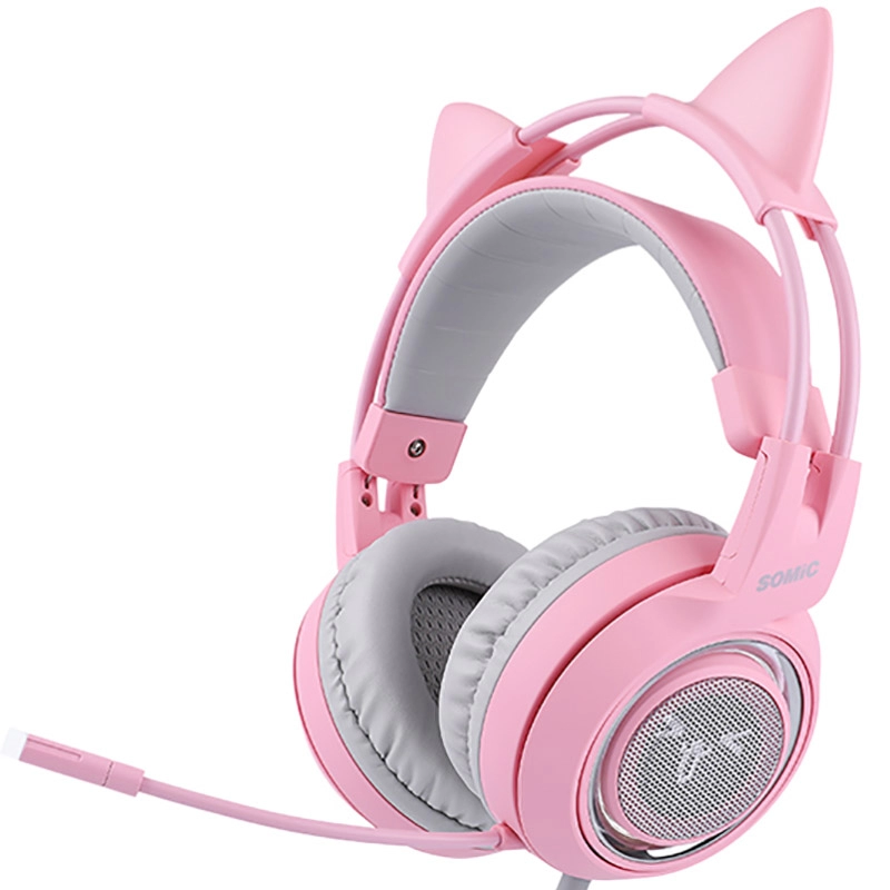 SOMIC G951PINK USB gaming headset con orejas de gato micrófono led color rosa claro