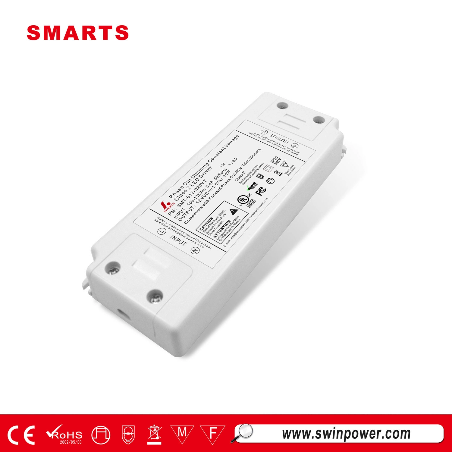 Fuente de alimentación Class2 12v 20w triac controlador led regulable con aprobación UL CE ROHS FCC