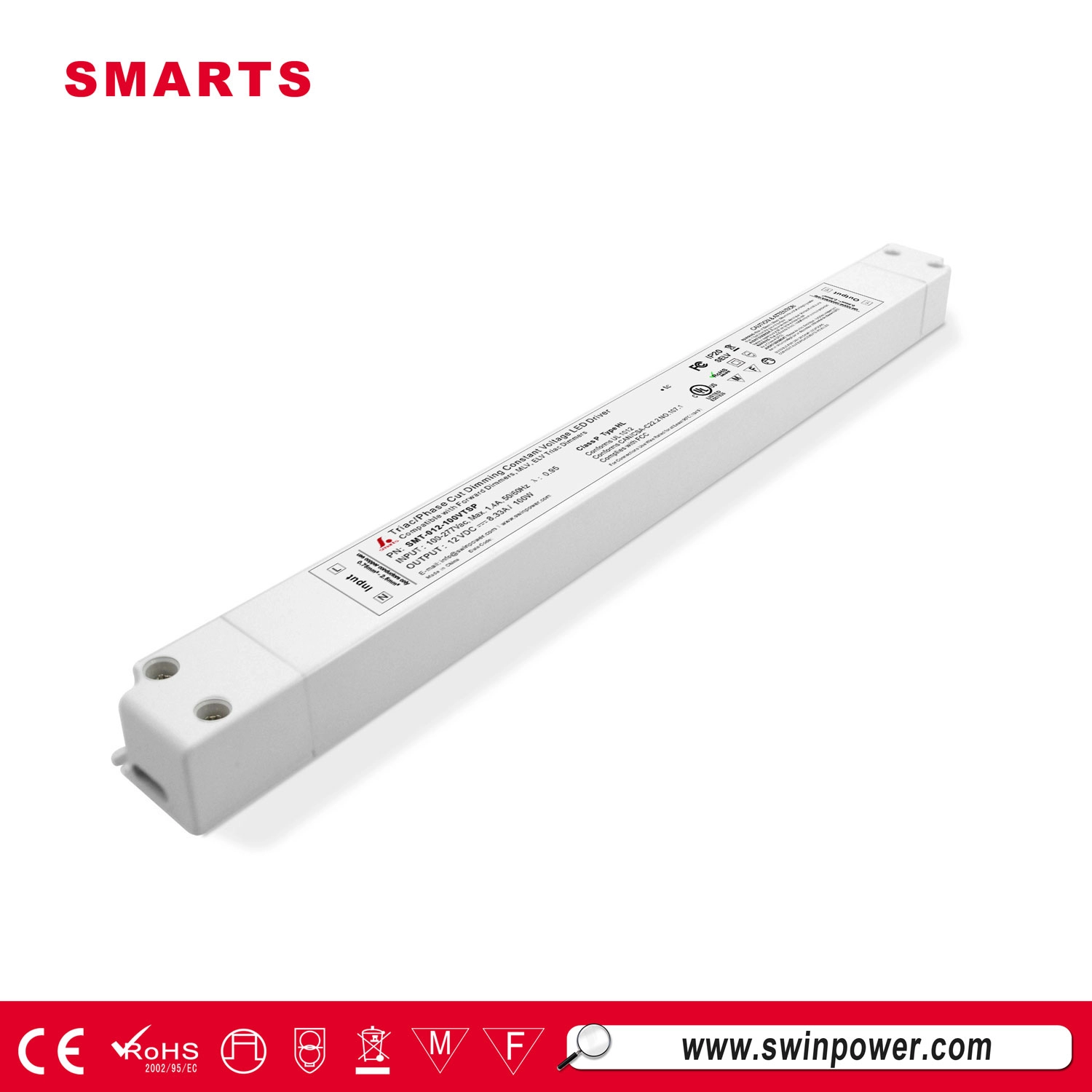 Controlador LED regulable triac delgado de 12 V y 100 W con certificación UL