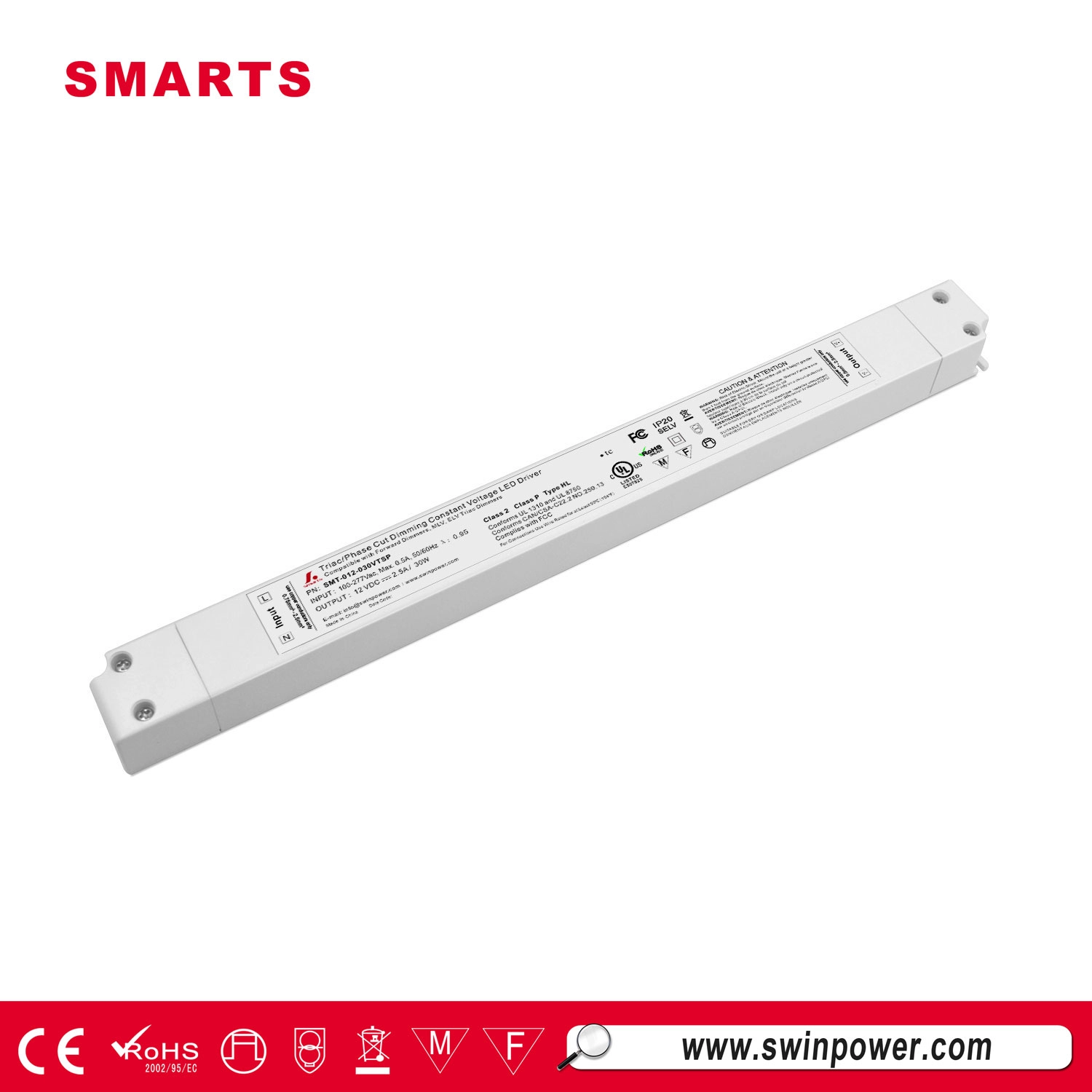 Controlador LED delgado regulable triac con certificación UL 12v 30w