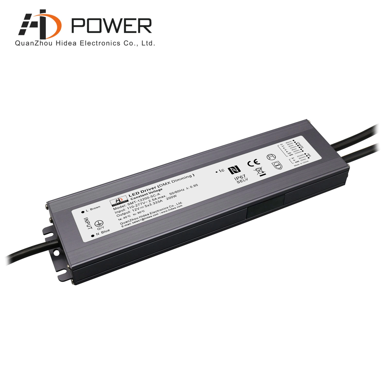 Transformador regulable DMX led de 200w y 12 voltios para RGBCW