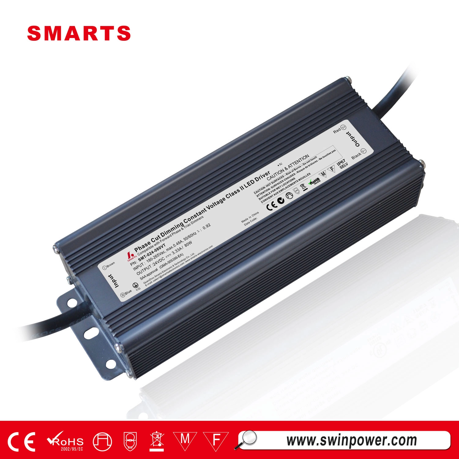 atenuación del controlador LED de voltaje constante 24v 80w con caja de conexiones de fuente de alimentación led