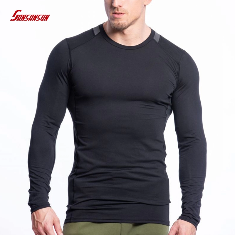 Camisas de manga larga ajustadas de gimnasio de compresión de secado rápido para hombres