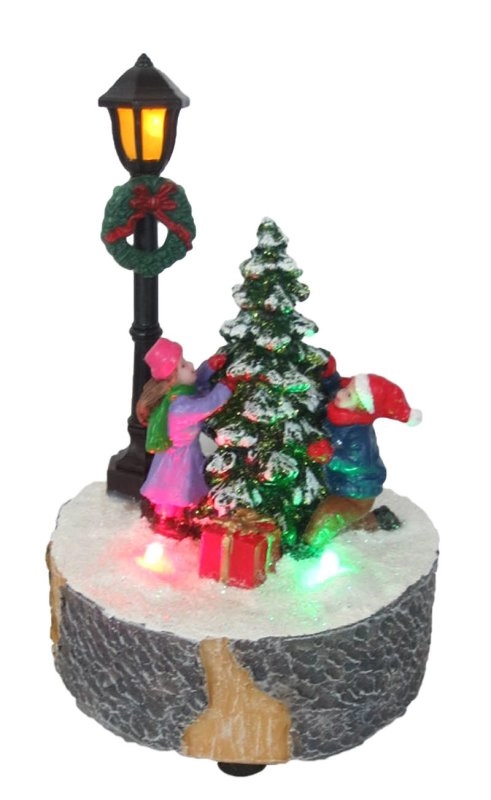Edificio navideño iluminado Muñeco de nieve, Pelea de bolas de nieve y Aldea de coros