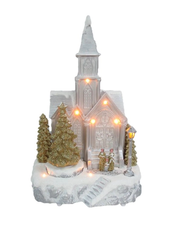 Iglesia de Navidad LED con árbol de Navidad en movimiento