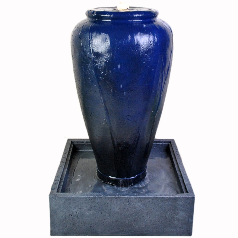 Característica de la fuente de agua de la olla de cerámica al aire libre azul de Gardenwize