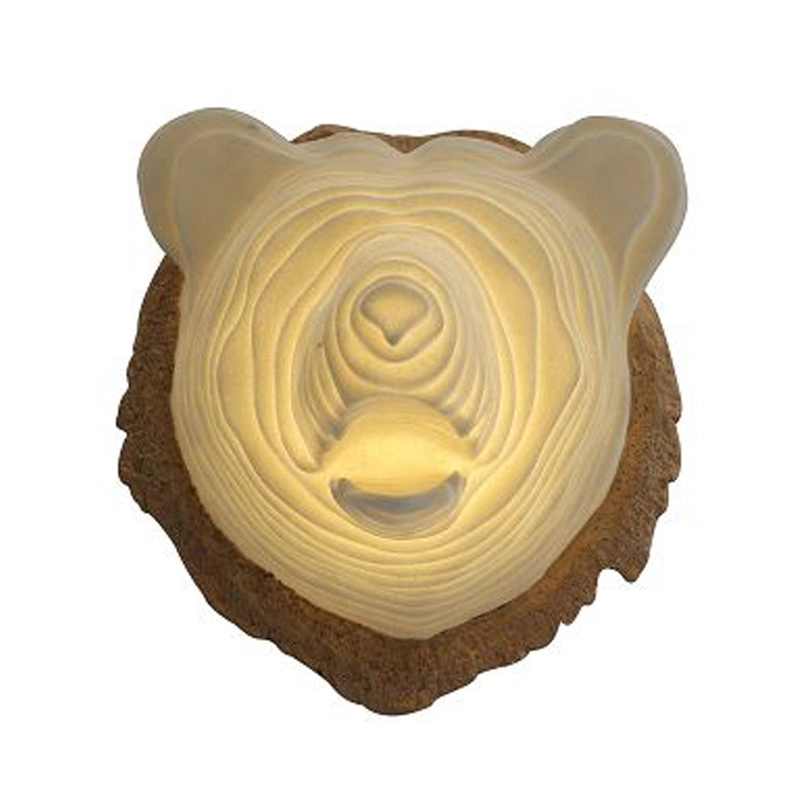 Luz LED de cabeza de oso en capas de pared de resina de imitación de taxidermia
