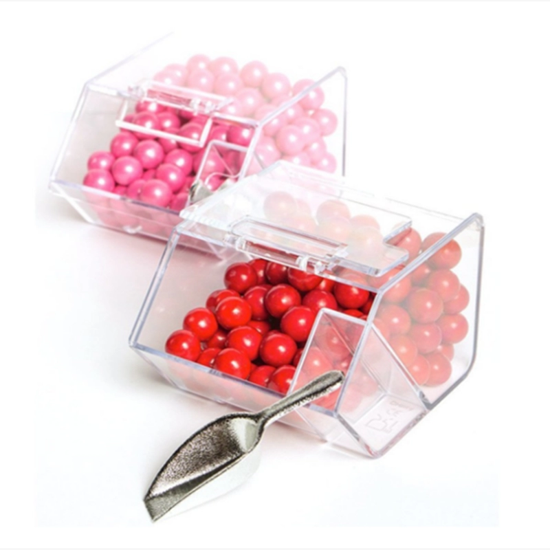 Mini caja de dulces de boda de acrílico perfecta con tapa con bisagras