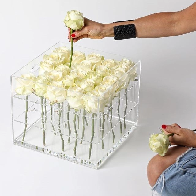 Caja de almacenamiento de flores acrílicas impermeables al por mayor Caja de embalaje de rosas