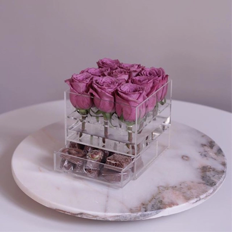 Caja de rosas de flores acrílicas de lujo personalizadas con cajón