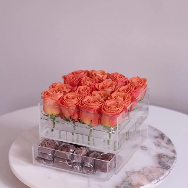 Caja de rosas de flores acrílicas de lujo personalizadas con cajón
