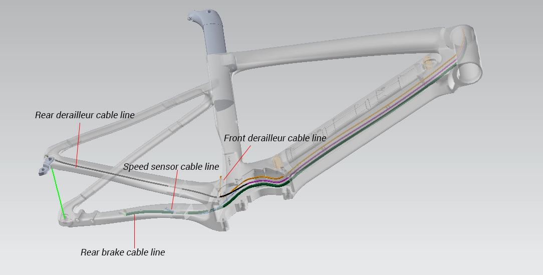 Cuadro de bicicleta eléctrica de disco de carretera de carbono completo con freno de montaje plano