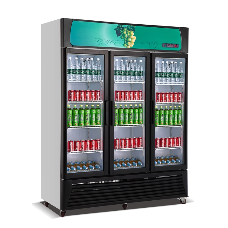 Supermercado Refrigerador Equipo Exhibición Bebidas Refrigerador Puerta de vidrio Congelador y refrigerador