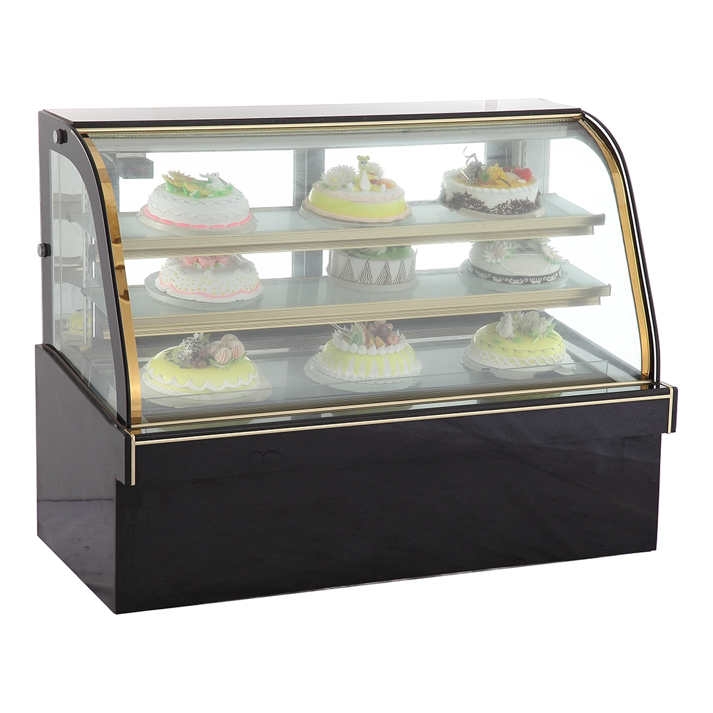 Refrigerador comercial del escaparate de la exhibición del vidrio de la torta de la refrigeración por aire curvo horizontal de la seguridad