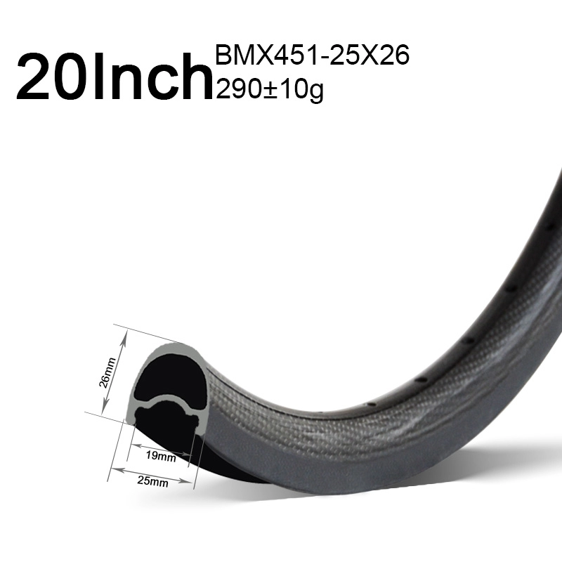 Llantas BMX de carbono 451 de 20 pulgadas, 25 mm de ancho, 26 mm de profundidad
