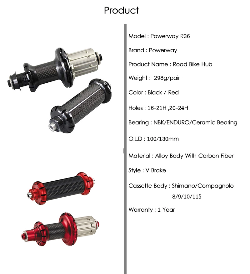 Bujes de carbono Powerway R36 Bujes de bicicleta de carretera