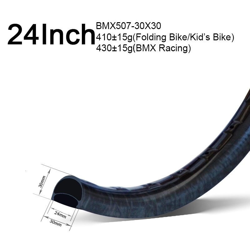 Llantas BMX de carbono 507 de 24 pulgadas, 30 mm de ancho, 30 mm de profundidad