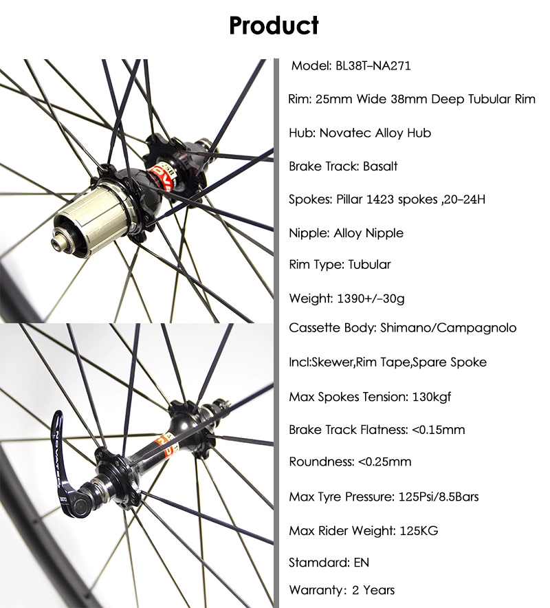 Ruedas tubulares Bicicleta de carretera Ruedas de carbono de 25 mm