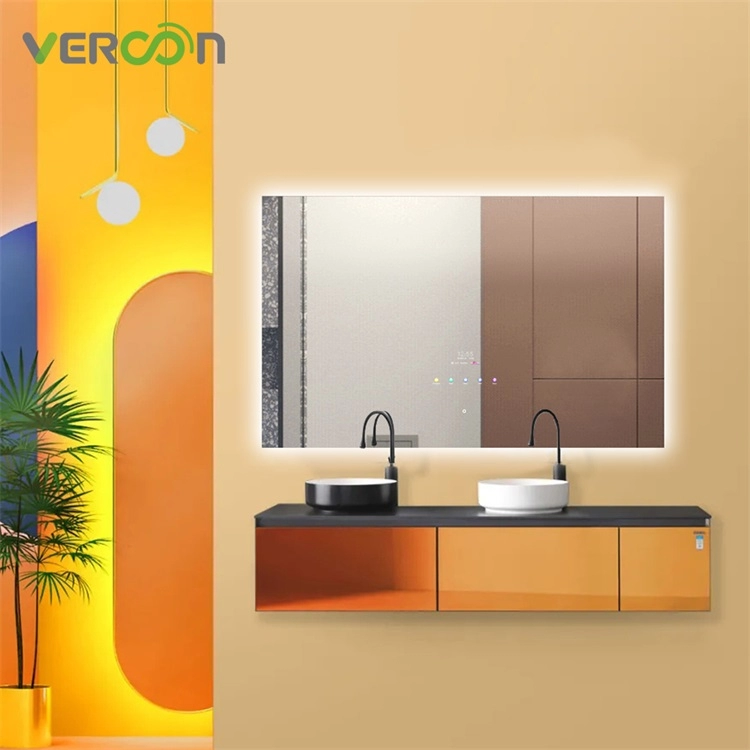 Espejo de baño LED elegante redondo montado en la pared de Vercon con luz de tocador