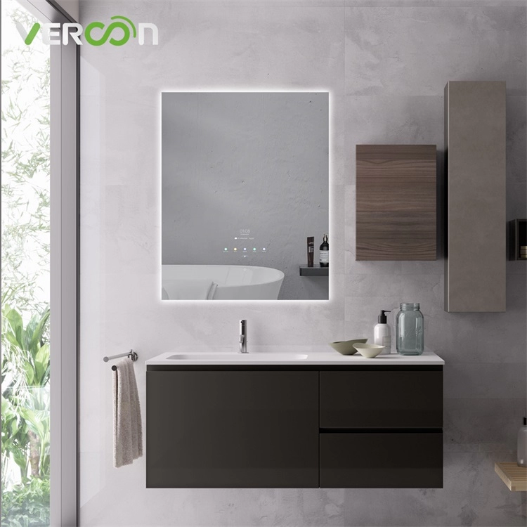 Espejo de tocador de baño LED inteligente sin marco, rectangular, resistente al agua, retroiluminado, sin niebla, LED, con altavoces