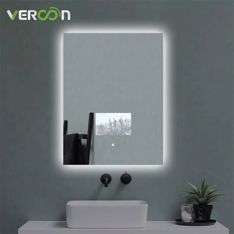 Espejo de tocador inteligente iluminado con LED antivaho rectangular para baño