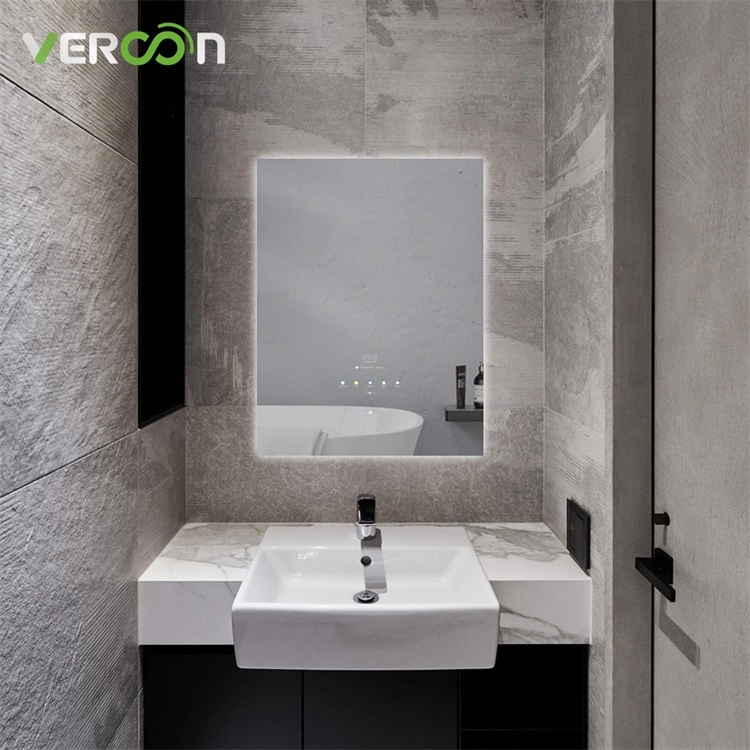 Espejo de tocador de baño inteligente con montaje en pared antivaho LED con iluminación LED regulable