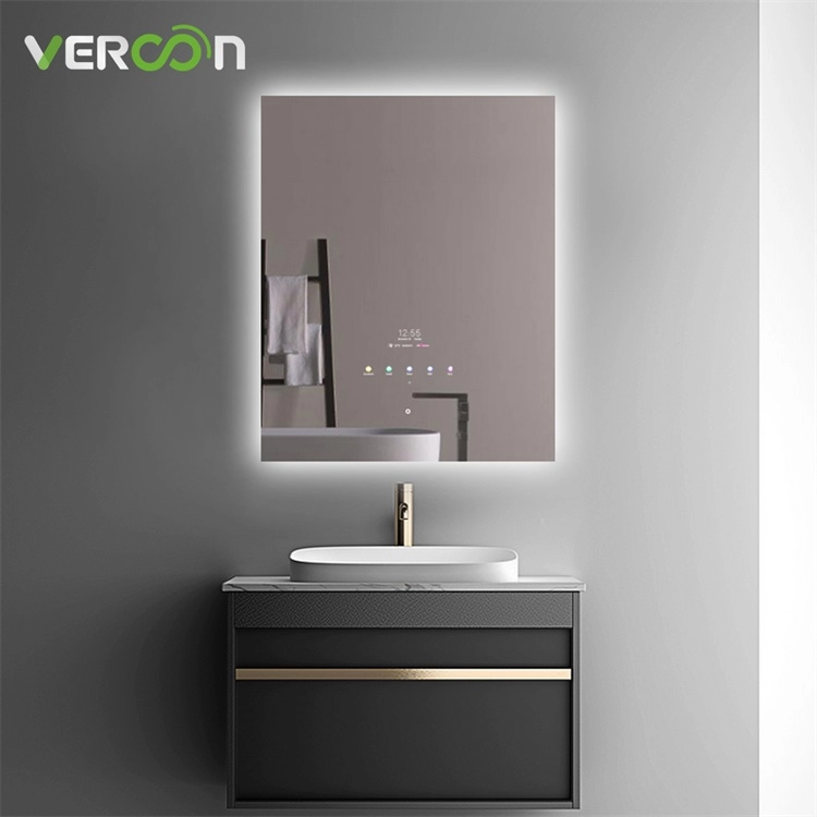 Espejo de baño inteligente retroiluminado con iluminación LED rectangular ultradelgado