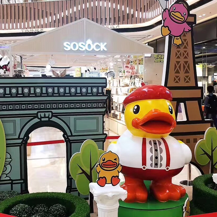 Estatua gigante de pato de dibujos animados de fibra de vidrio para centro comercial