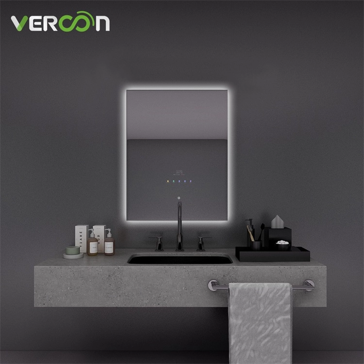 Nueva llegada montado en la pared Android 11 impermeable rectángulo retroiluminado hotel espejo de baño inteligente con desempañador