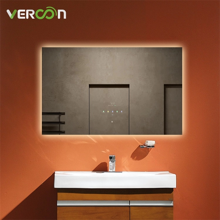 Espejo de ducha grande para colgar en la pared, espejo de baño LED inteligente con brillo ajustable y pantalla táctil
