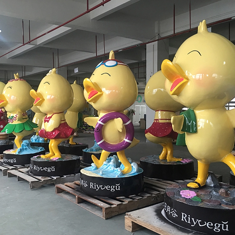 Estatuas decorativas de pato amarillo de fibra de vidrio hechas a mano