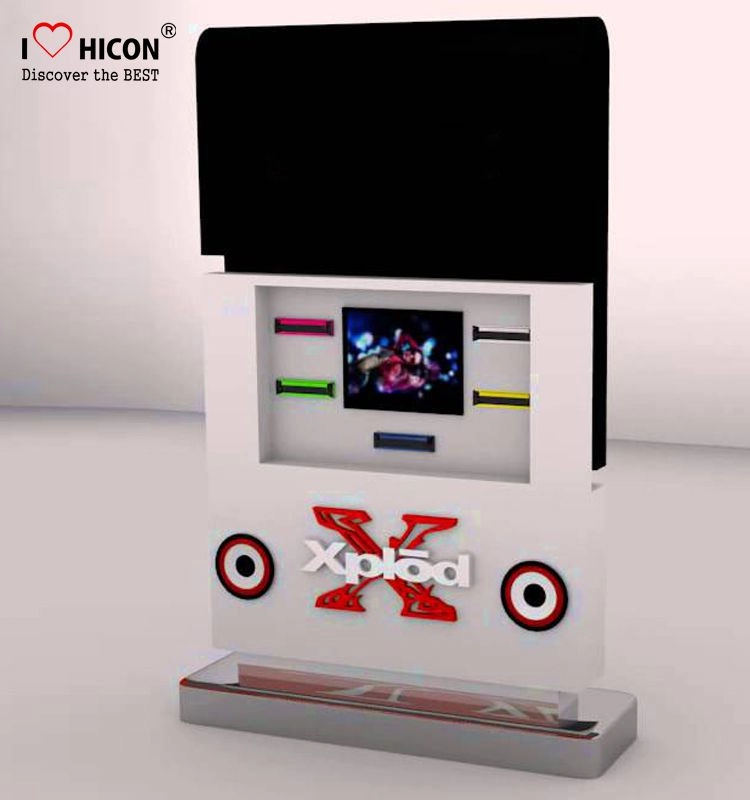 Exhibición de video audio de la tienda al por menor de la mesa de madera de alto impacto con la pantalla