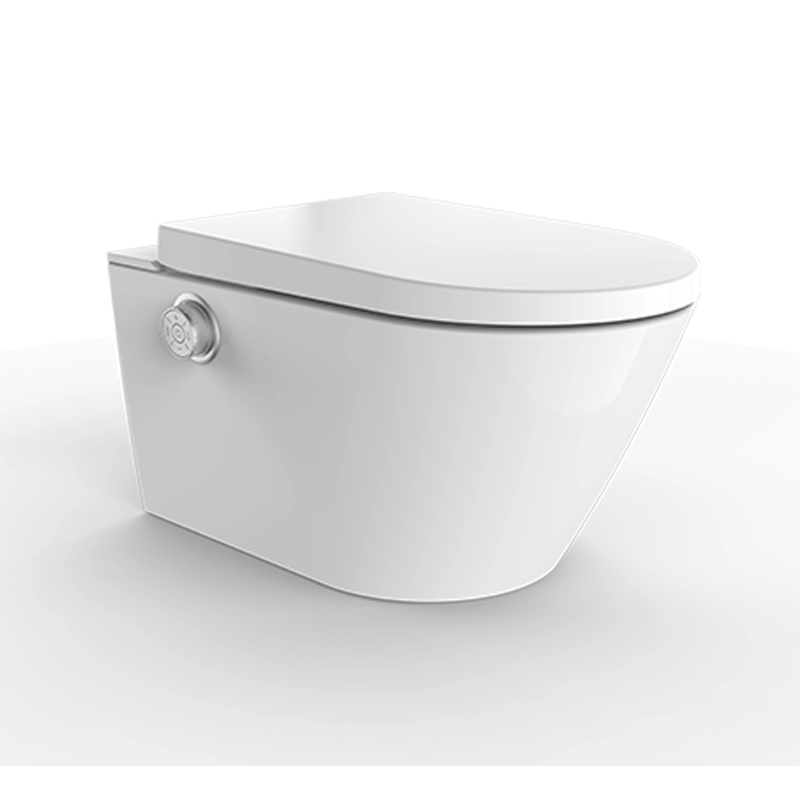 Instalación de inodoro de ducha inteligente con cisterna de gabinete blanca