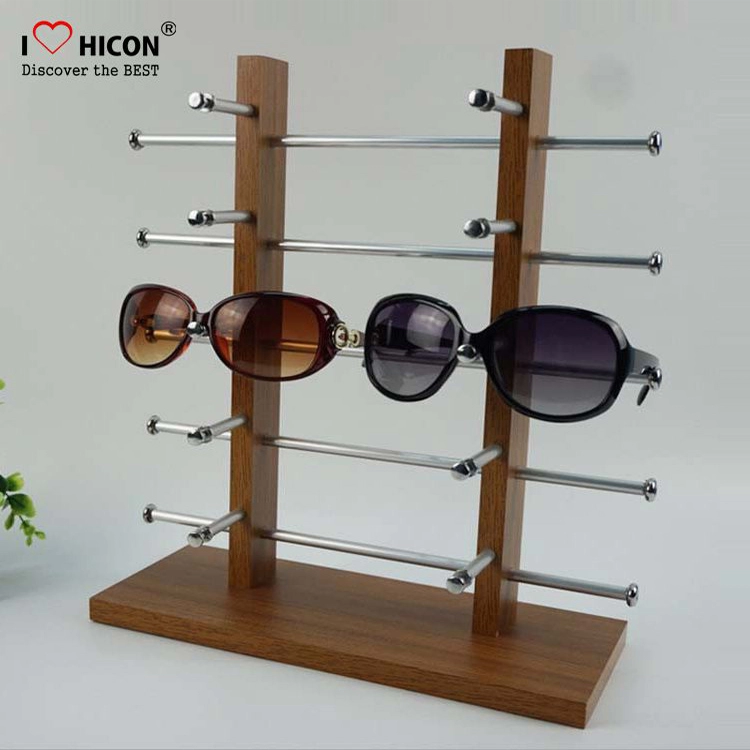 Soporte de exhibición de gafas de sol personalizado de madera marrón de 5 capas para la venta