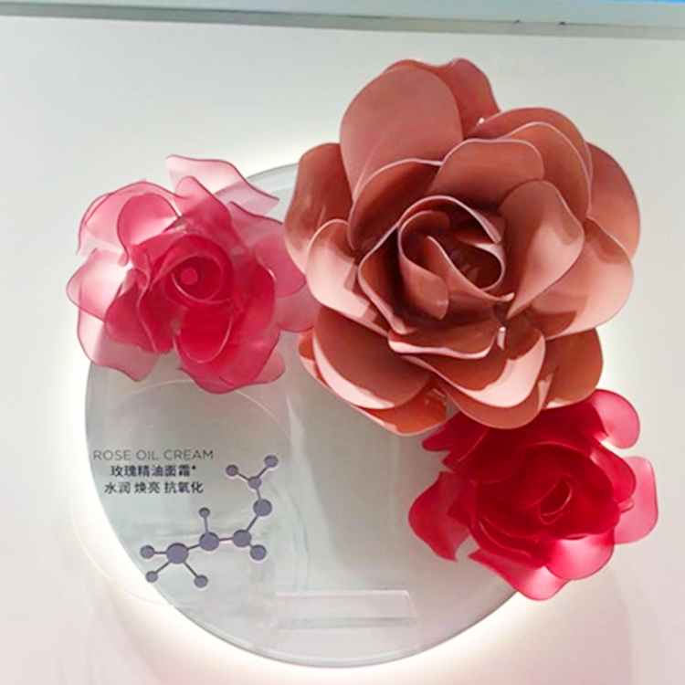 Accesorios de flores rosas acrílicas para escaparates, decoración de bodas