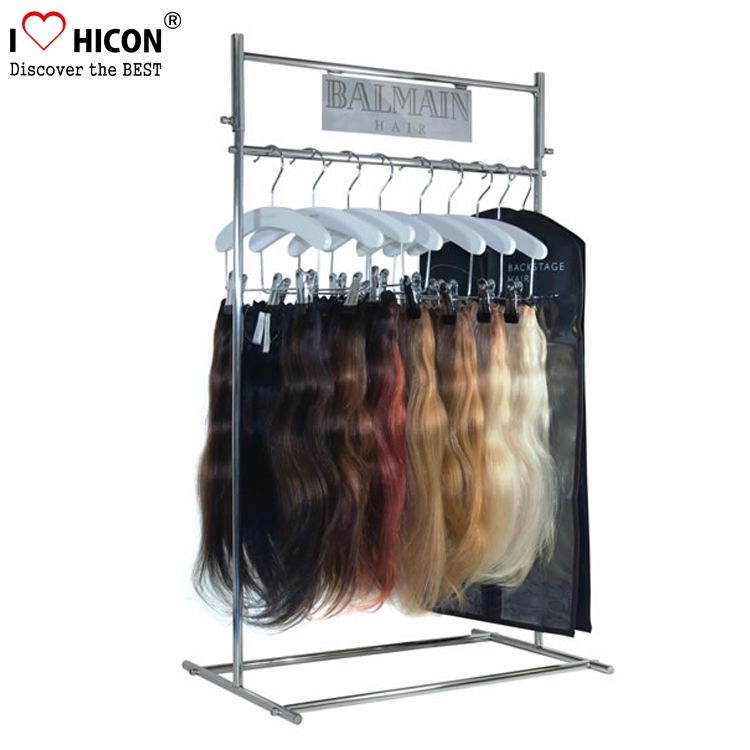 Proveedor de soporte de exhibición de extensión de cabello de metal independiente para tienda de cosméticos
