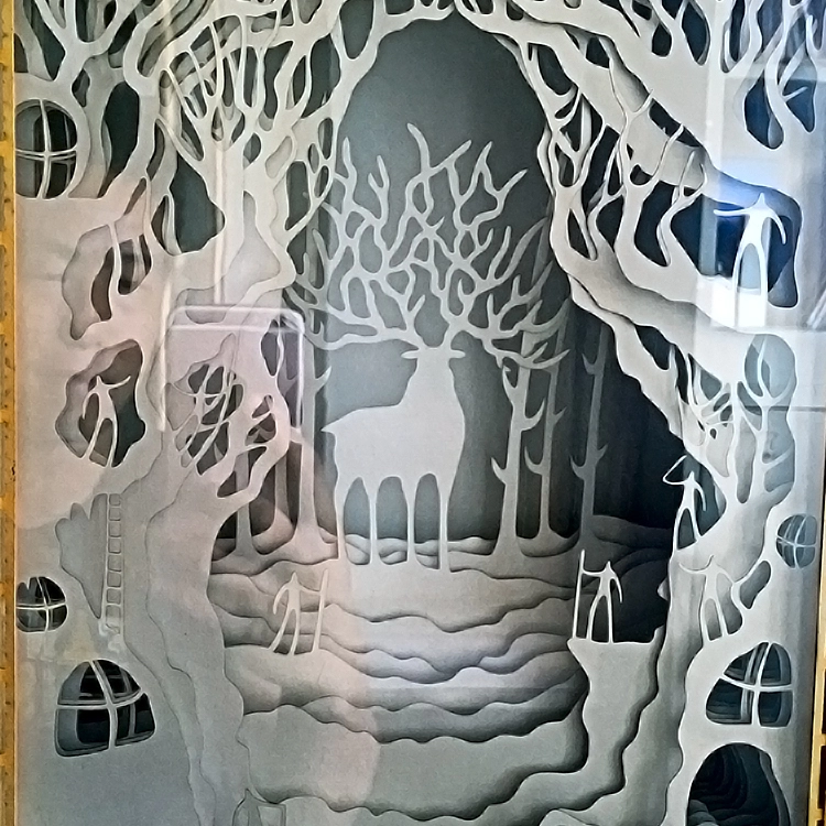 Escultura de animal de exhibición de ventana de madera de grabado