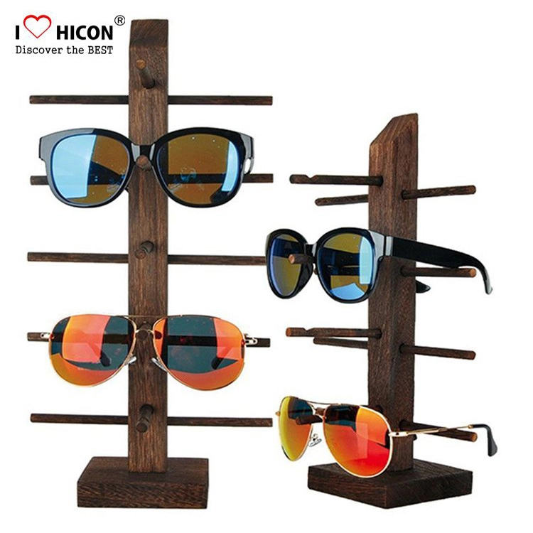 Soporte de exhibición de gafas de sol personalizado de madera marrón de 5 capas para la venta