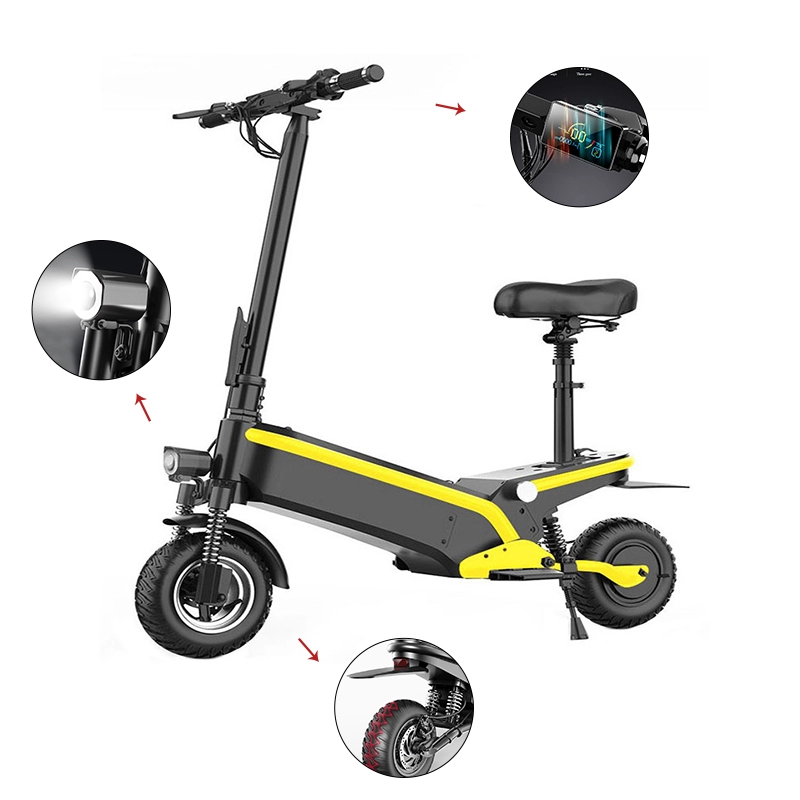 Neumáticos sólidos de 10" - Scooter plegable para desplazamientos diarios de hasta 50 millas y 30 MPH para adultos con sistema de frenado doble, scooter eléctrico con suspensión trasera
